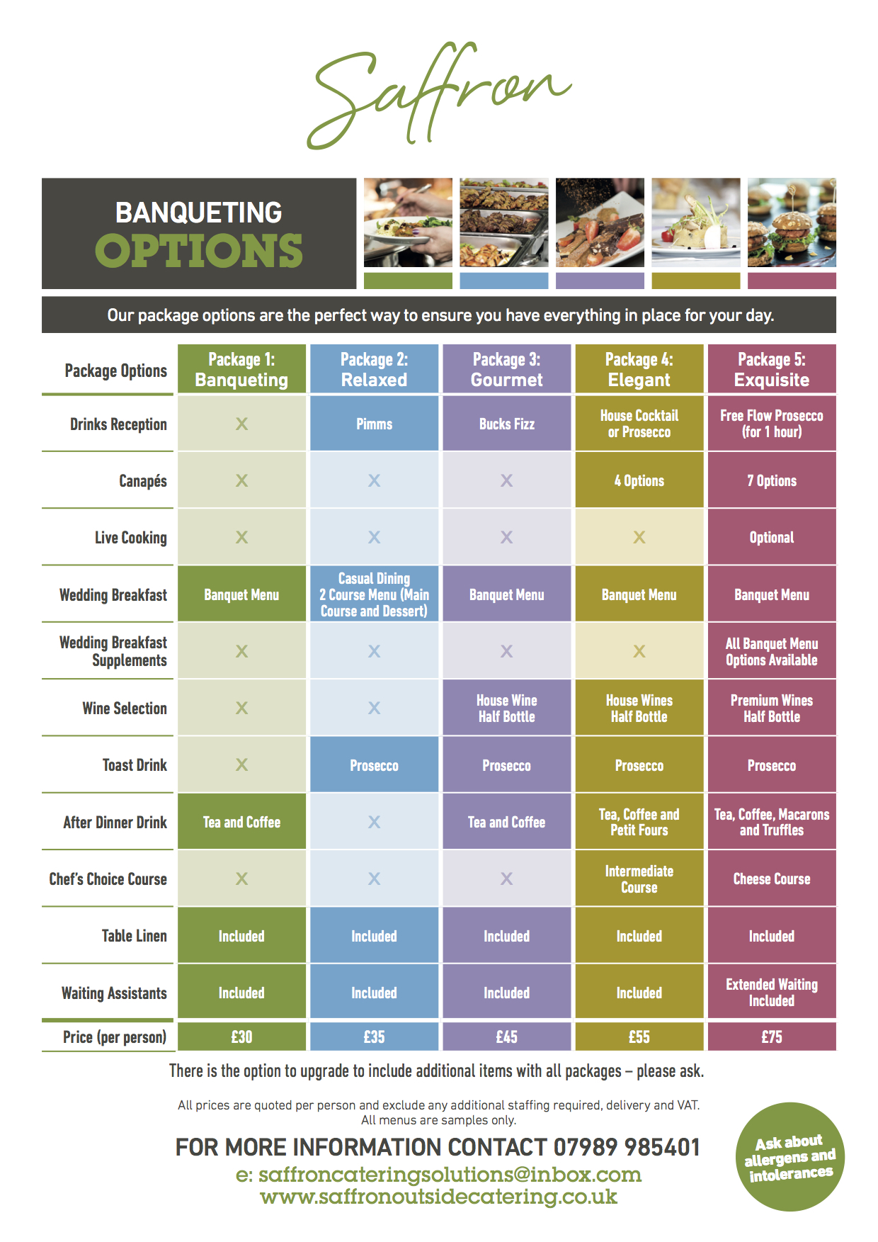 Banqueting Packages SAFFRON BANQUETING PACKAGES - Banqueting Packages